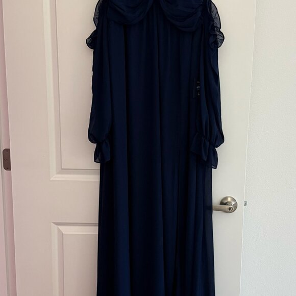 Lulu's Glorious Invite Navy Blue Knotted Off-the-Shoulder Maxi, XL - Picture 3 of 6